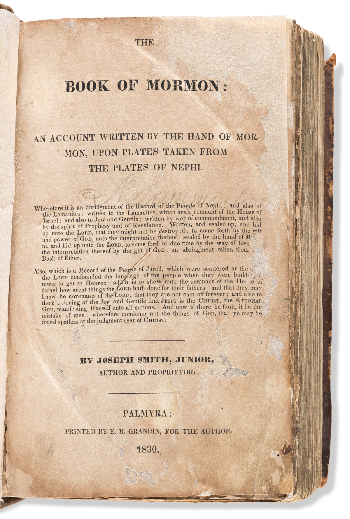 (MORMONS.) The Book of Mormon: An Account Written by the Hand of Mormon, upon Plates Taken from the Plates of Nephi.
